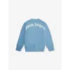 Palm Angels Kids' Curved Logo Crew-neck Cotton-jersey Sweatshirt 4-12+ In Dusty Blue