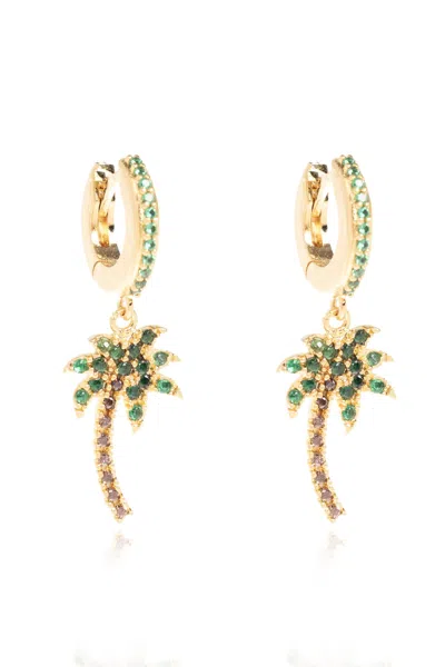 Palm Angels Earrings With Logo In Green/gold