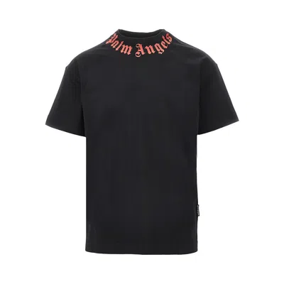 Palm Angels Men Black Neck Logo T-shirt, Xs Luxury T-shirts For Men Darveys
