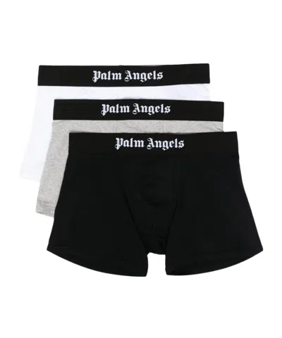 Palm Angels Elastic Logo Waist Pack Of Three Boxers In Black