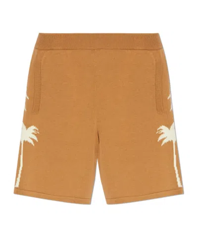 Palm Angels Elastic Waist Shorts In Brown
