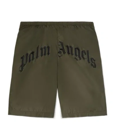 Palm Angels Elastic Waist Swimming Trunks In Brown