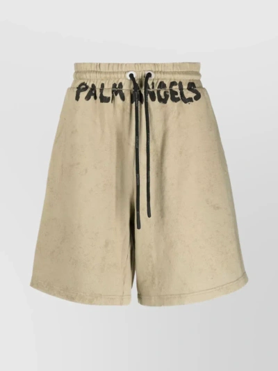 Palm Angels Seasonal Logo-print Drawstring Shorts In Neutrals