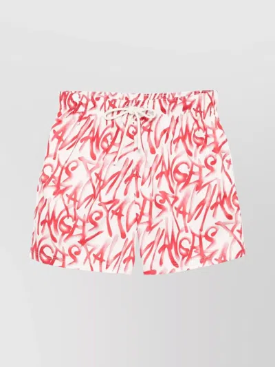 Palm Angels Elasticated Swim Shorts Rear Pocket In Beige