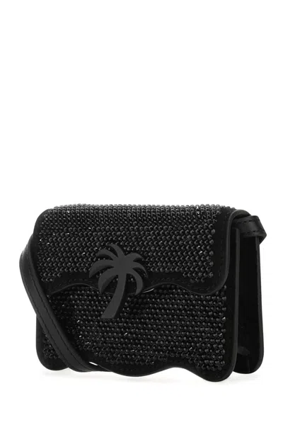 Palm Angels Embellished Suede Palm Beach Crossbody Bag In Black