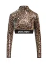Palm Angels Logo Tape Sequined Top In Brown