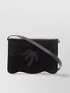 Palm Angels Embellished Rhinestone Shoulder Bag With Adjustable Strap In Black