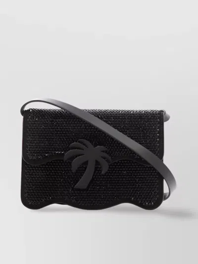 Palm Angels Embellished Rhinestone Shoulder Bag With Adjustable Strap In Black