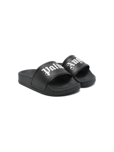 Palm Angels Kids' Embossed-logo Slides In Black
