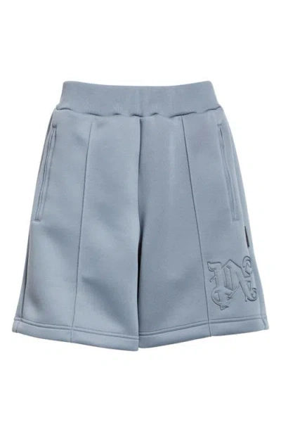 Palm Angels Embrodiered Monogram Scuba Shorts In Grey - Grey
