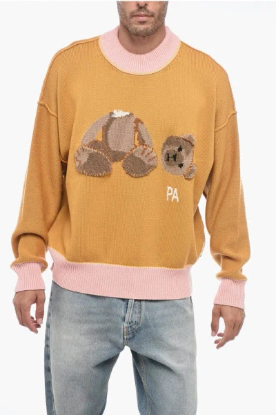 Palm Angels Man Sweater Ocher Size L Virgin Wool In Yellow
