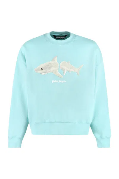 Palm Angels Embroidered Cotton Sweatshirt In Blue