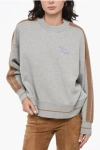 Palm Angels Embroidered Crewneck Sweater With Teddy Contrasting Bands