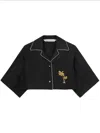 Palm Angels Embroidered Cropped Bowling Shirt In Black