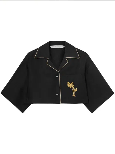 Palm Angels Embroidered Cropped Bowling Shirt In Black