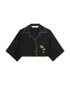 Palm Angels Palm Embroidered Cropped Bowling Shirt In Black