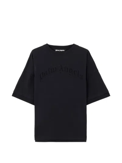 Palm Angels Curved Logo Loose Double T-shirt In Black