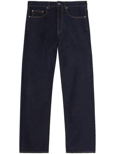 Palm Angels Embroidered Denim Jeans In Blue