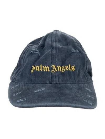 Pre-owned Palm Angels Embroidered Distressed Denim Baseball Hat W/tags In Blue