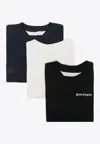 Palm Angels Embroidered Logo Classic T-shirts - Set Of 3 In Multicolor