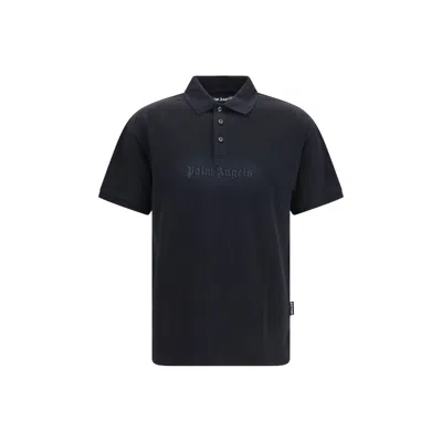 Palm Angels Embroidered Logo Cotton Polo Shirt In Black