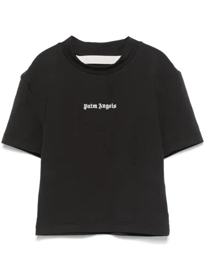 Palm Angels Embroidered-logo Cropped T-shirt In Black