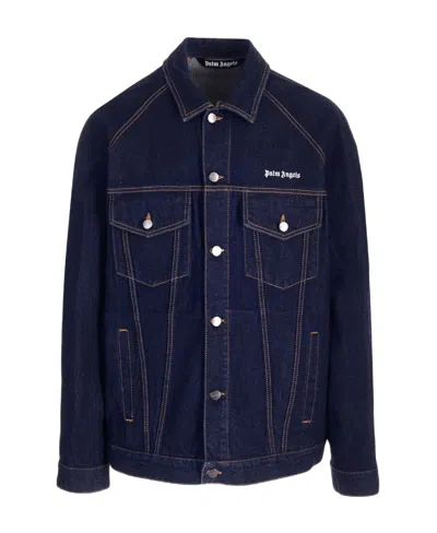 Palm Angels Embroidered-logo Denim Jacket In Black