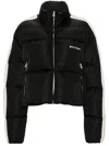 Palm Angels Striped Webbing-trimmed Padded Shell Down Jacket In 1003 1003 Black Off White