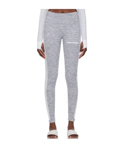Palm Angels Embroidered-logo Performance Leggings In Gray