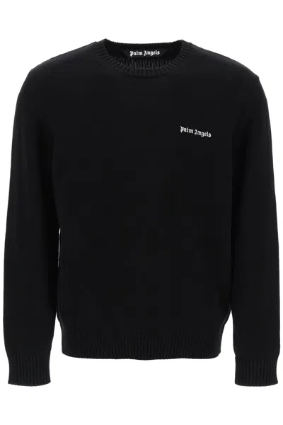 Palm Angels Logo-embroidered Cotton Sweatshirt In Black