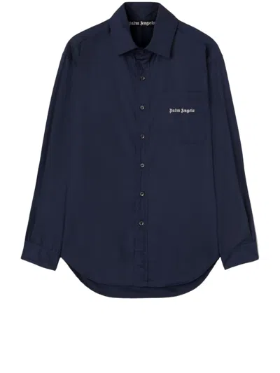 Palm Angels Embroidered Logo Shirt In Blue