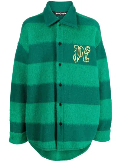 Palm Angels Embroidered-logo Shirt Jacket In Green
