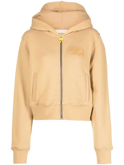 Palm Angels Embroidered-logo Zip-up Hoodie In Neutrals