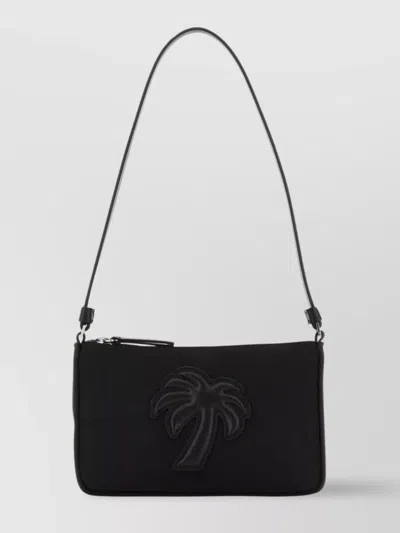 Palm Angels Embroidered Nylon Shoulder Bag In Black
