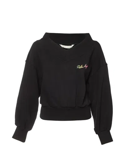 Pre-owned Palm Angels Embroidered Off-shoulder Sweatshirt In Black