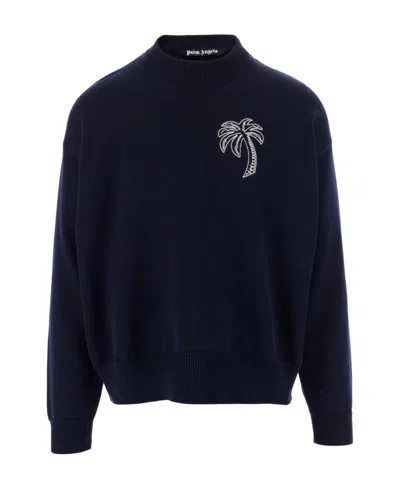 Palm Angels Embroidered Palm Sweater Black White