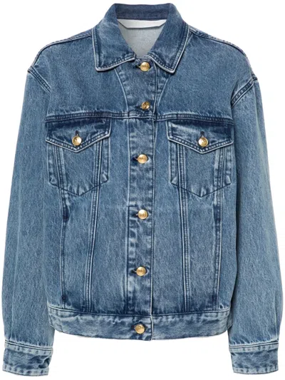 Palm Angels Denim Jacket With Jungle Insert In Blue