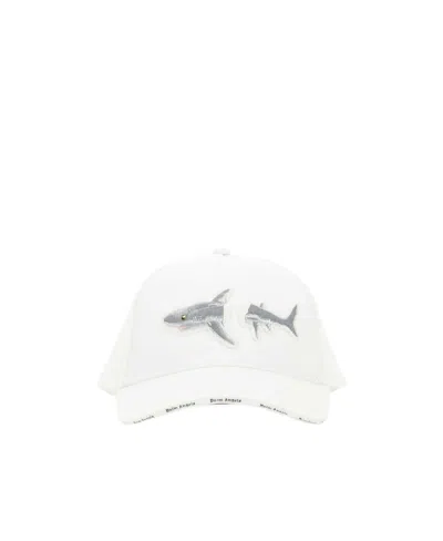 Palm Angels Embroidered Shark Cotton Cap In White