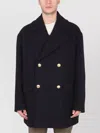 Palm Angels Embroidered Sleeve Double-breasted Coat With Gold Buttons In Black