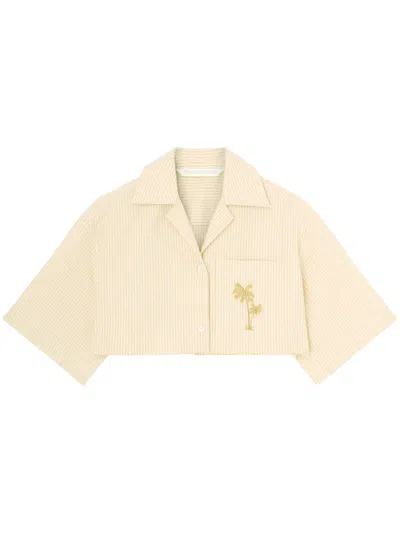 Palm Angels Logo-print Cropped Bowling Shirt In Yellow Gold