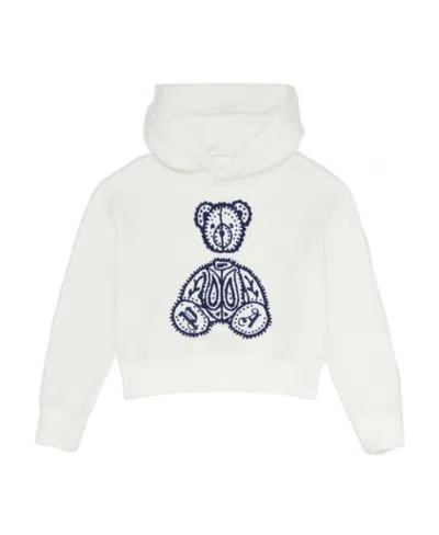 Palm Angels Embroidered Teddy-motif Hoodie In White