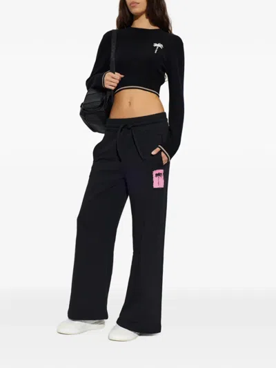 Palm Angels Embroidered-logo Cropped Sweater In Black