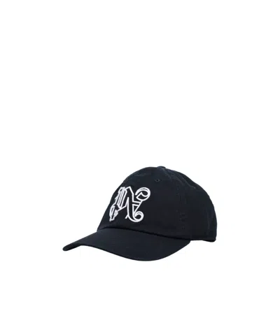 Palm Angels Monogram Cotton Baseball Cap In Black