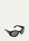 Palm Angels Ennis Acetate Oval Sunglasses In Black Dark Grey