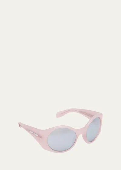 Palm Angels Ennis Acetate Oval Sunglasses In Pink Mirror Silve