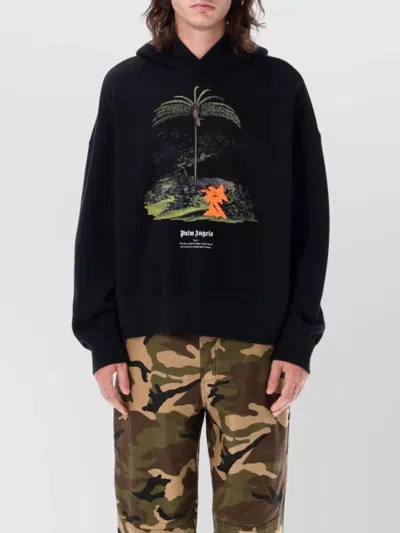 Palm Angels Enzo Graphic Print Hoodie With Ribbed Finish In Black