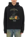 Palm Angels Enzo Graphic Print Hoodie With Ribbed Finish In Black