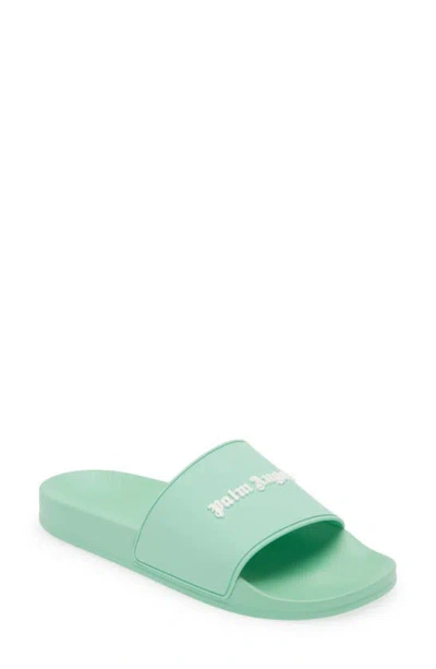 Palm Angels Essential Logo Rubber Pool Slide Sandals In Light Green