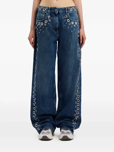 Palm Angels Eyelet-embellished Denim Jeans In Blue