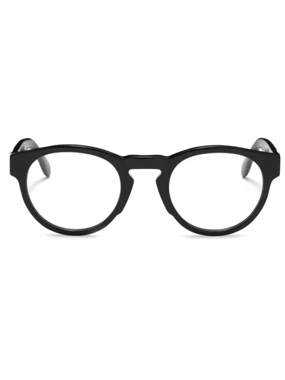 Palm Angels Eyewear Monogram-plaque Round-frame Glasses In Black